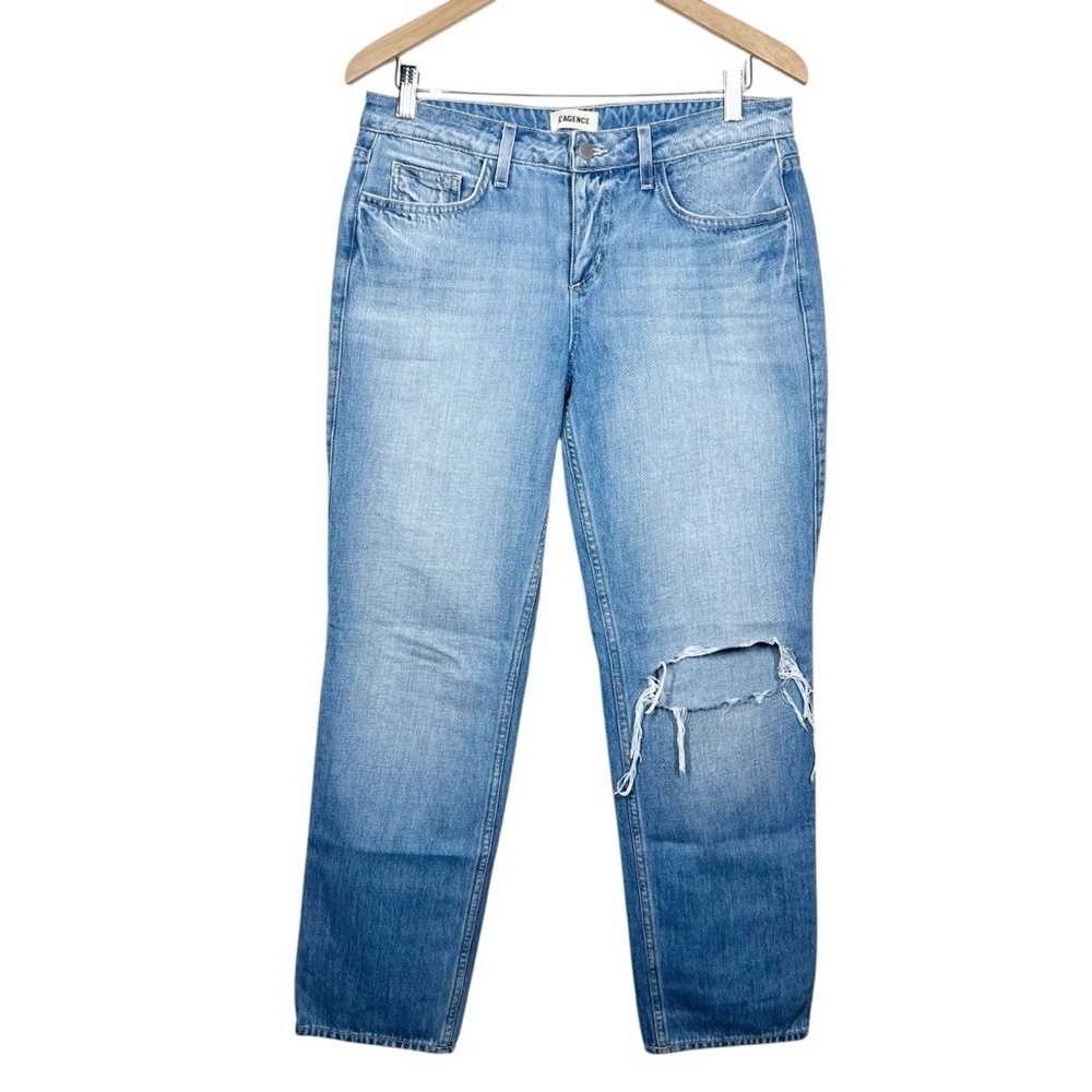 L’AGENCE Womens Nevia low rise straight leg caruso destruct jeans size 28 cotton